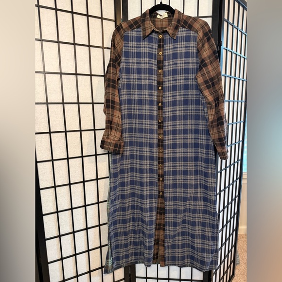 NATURAL LIFE Esme Long Sleeve Plaid Shirt Dress 100% Cotton M - Picture 3 of 7